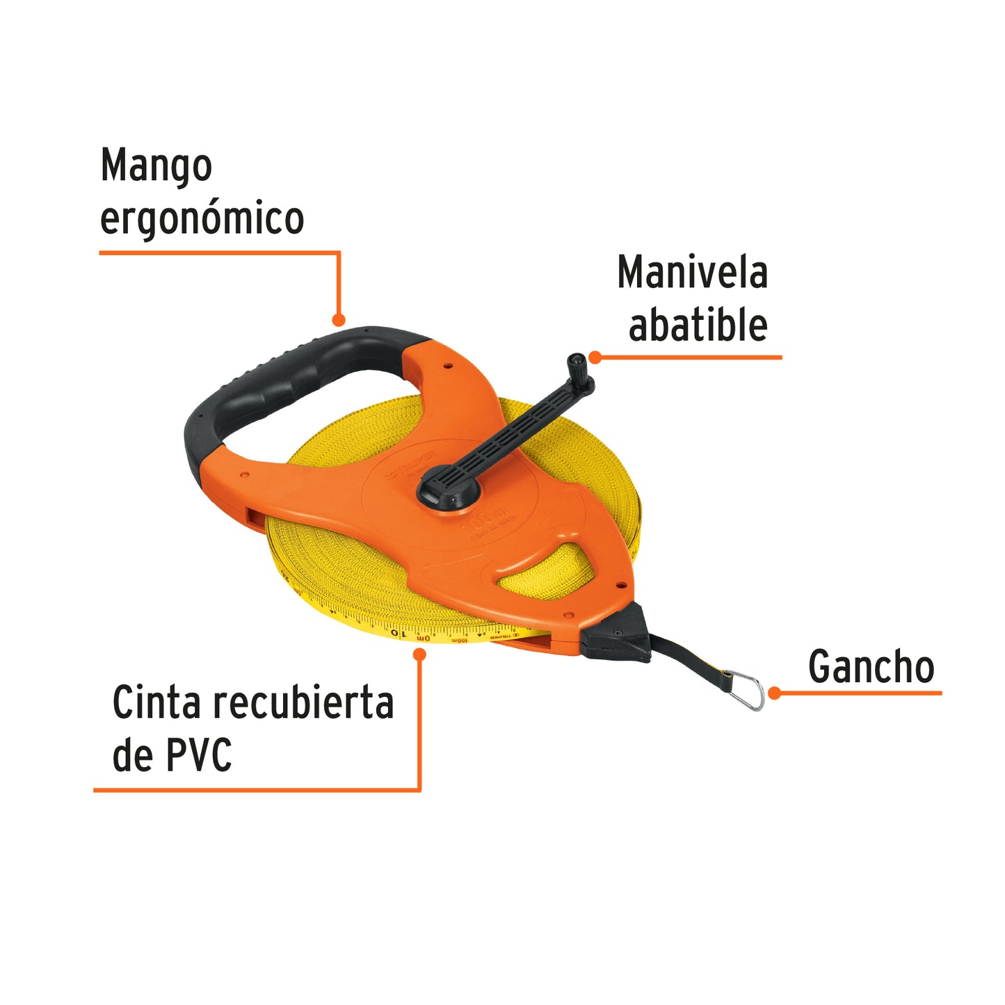 Cinta larga 100 m de fibra de vidrio, tipo cruceta, Truper TFC-100ME 12645 MM00