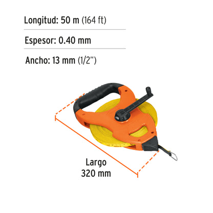 Cinta larga 50 m de fibra de vidrio, tipo cruceta, Truper TFC-50ME 12647 MM00