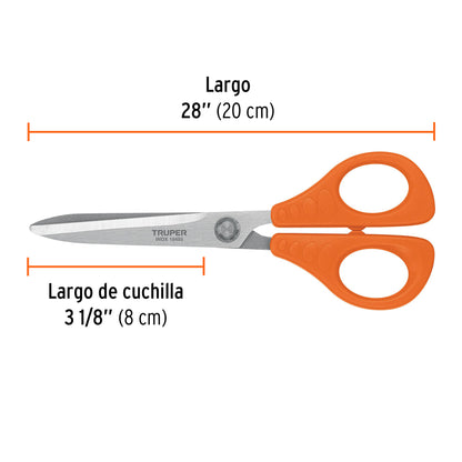 Tijera 8' de acero inoxidable para oficina, Truper TIOF-8 18485 MM00