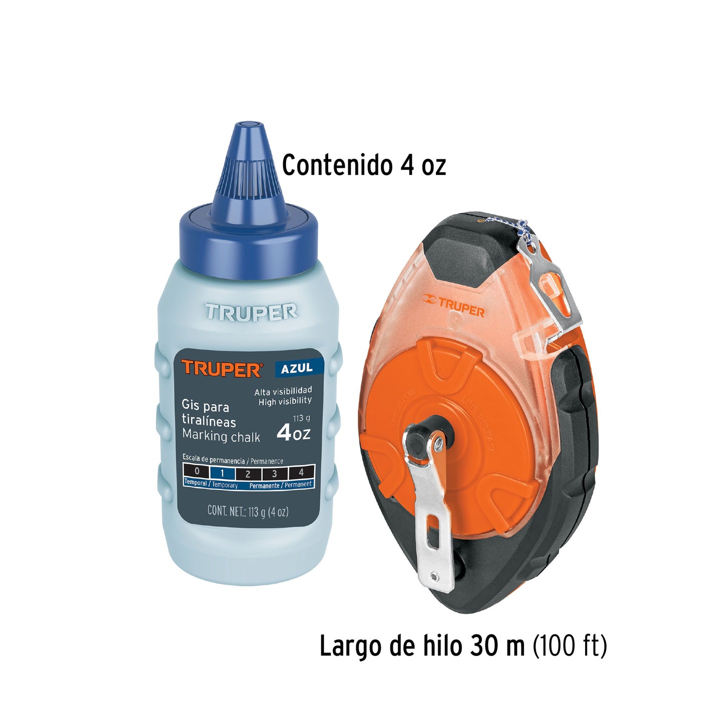 Tiralíneas profesional plástico con gis, 30m(100 ft), Truper TL-100 18575 MM00