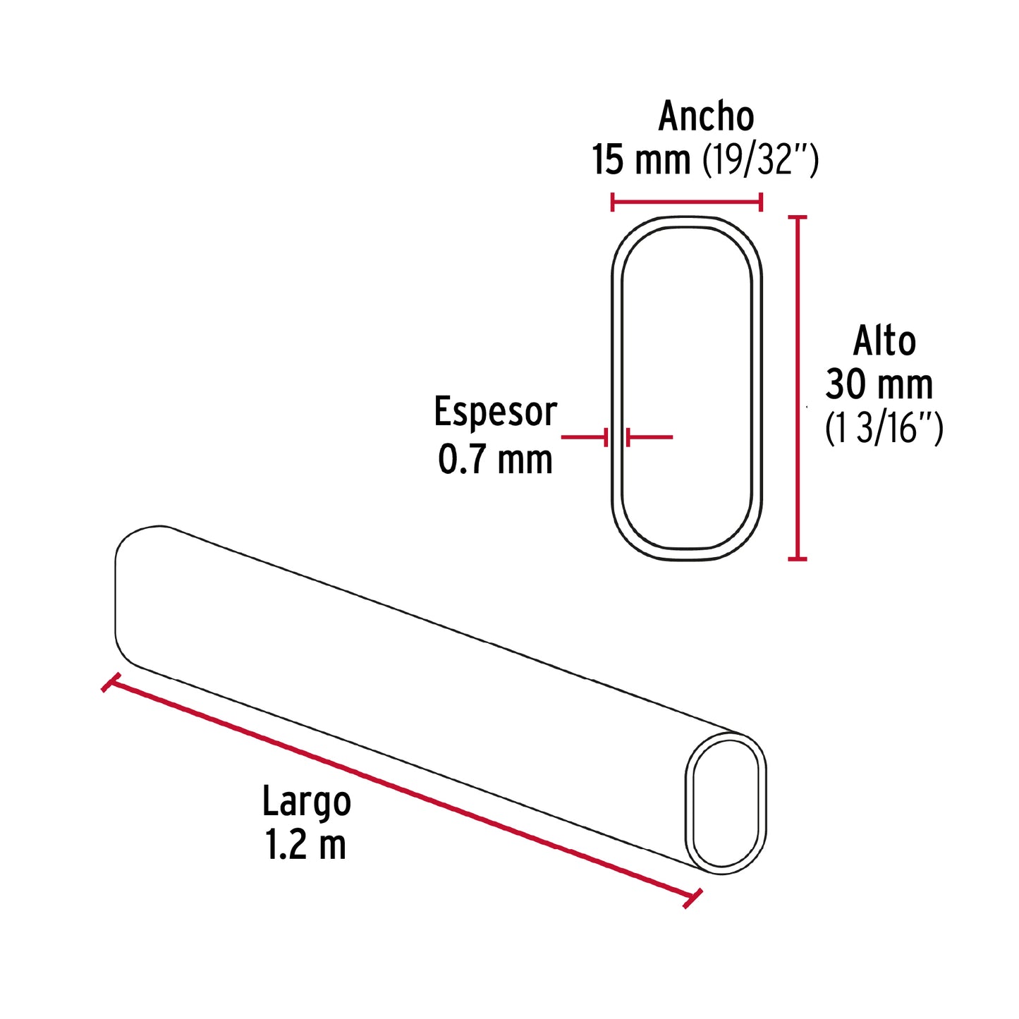 Tubo ovalado para clóset, 1.2 m, acero cromado, Hermex TO-512 45899 MM0