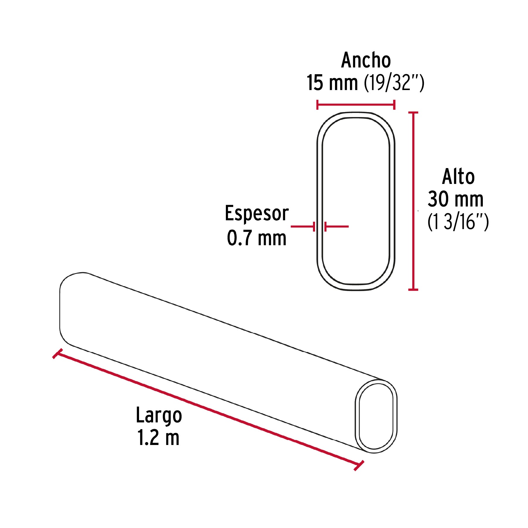 Tubo ovalado para clóset, 1.2 m, acero cromado, Hermex TO-512 45899 MM0