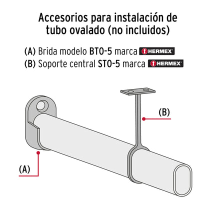 Tubo ovalado para clóset,1.8 m, acero cromado, Hermex TO-518 45898 MM0