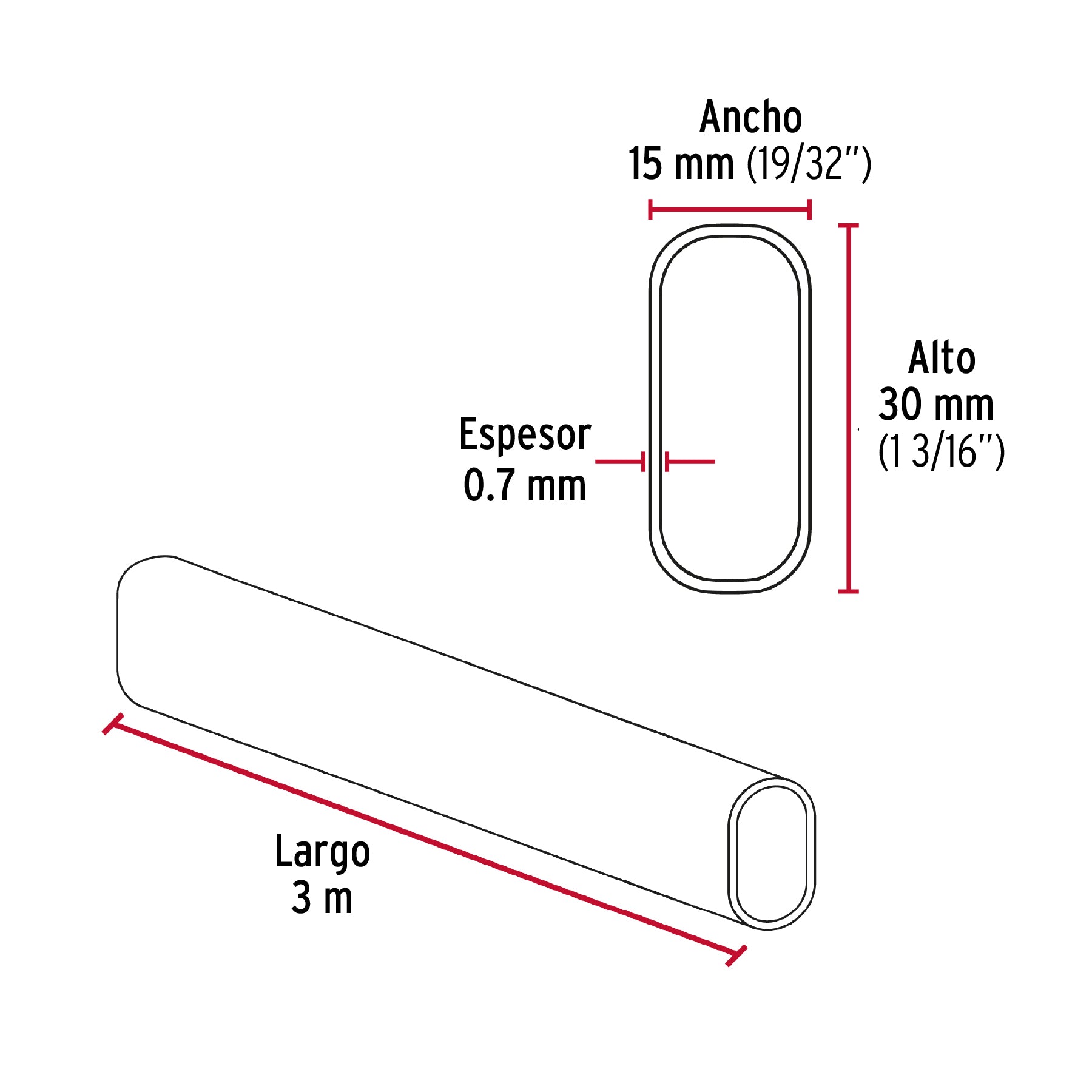 Tubo ovalado de 3.0 m negro para closet, Hermex TO-530N 46584 MM0