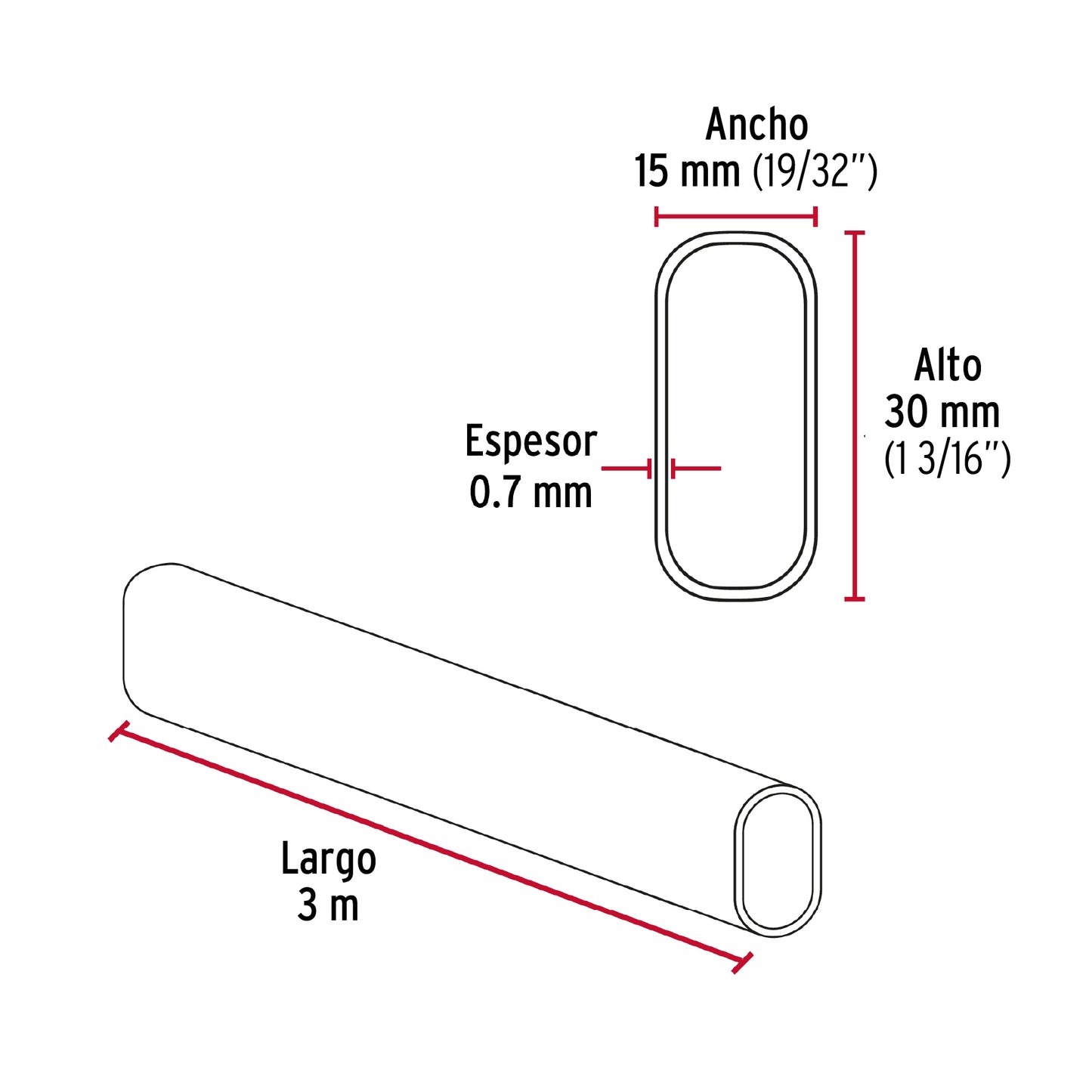 Tubo ovalado para clóset, 3.0 m, acero cromado, Hermex TO-530 48977 MM0