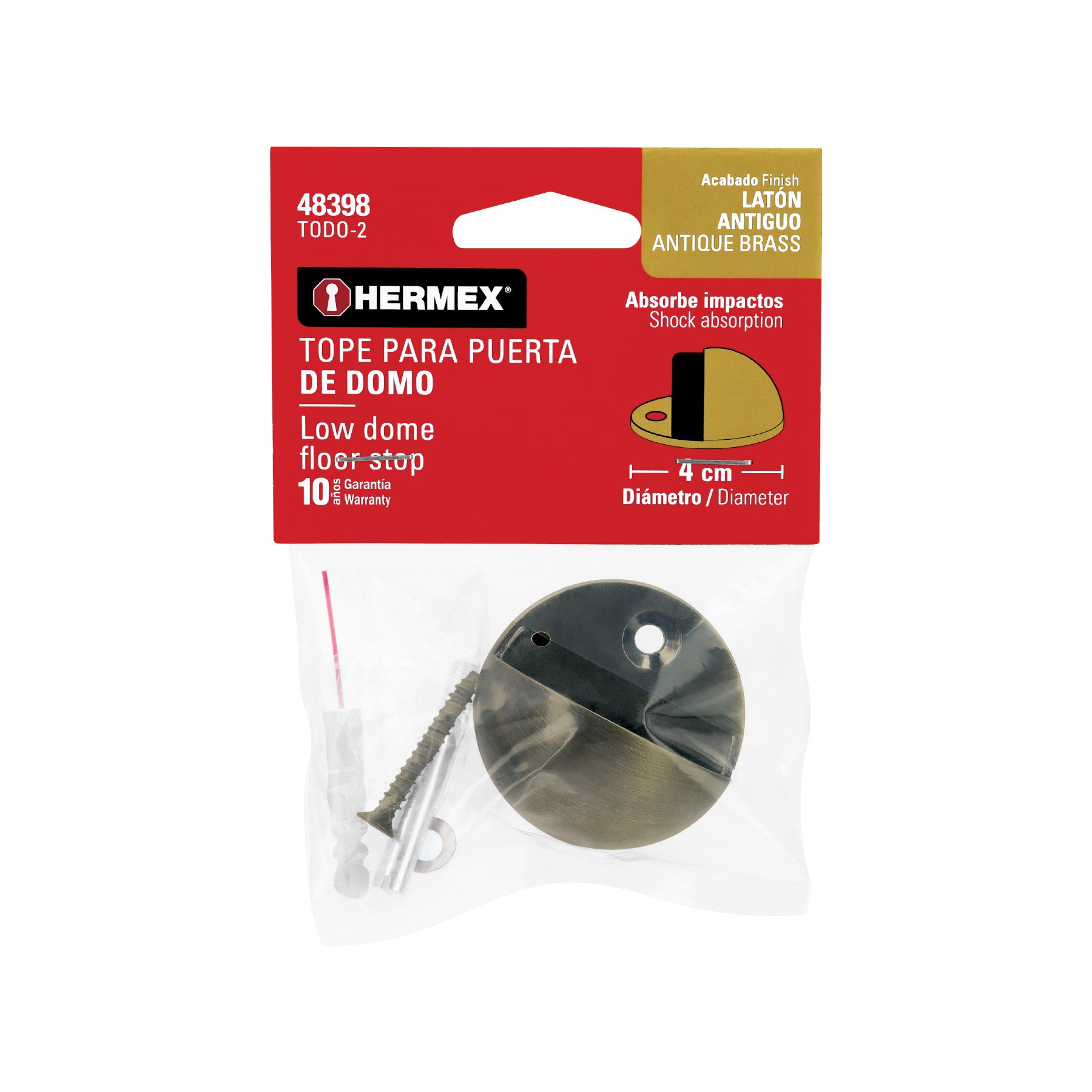 Tope tipo domo para puerta,latón antiguo, Hermex TODO-2 48398 MM0