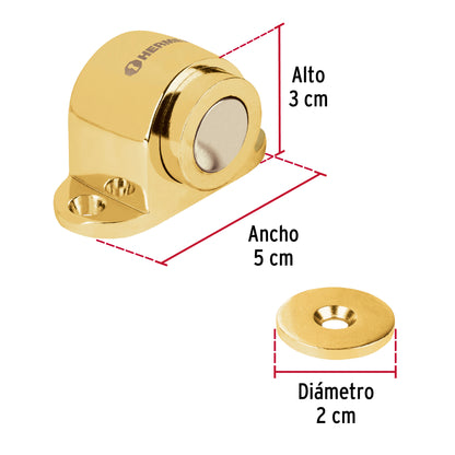 Tope para puerta magnético, acabado latón, Hermex TOMA-1 43781 MM0