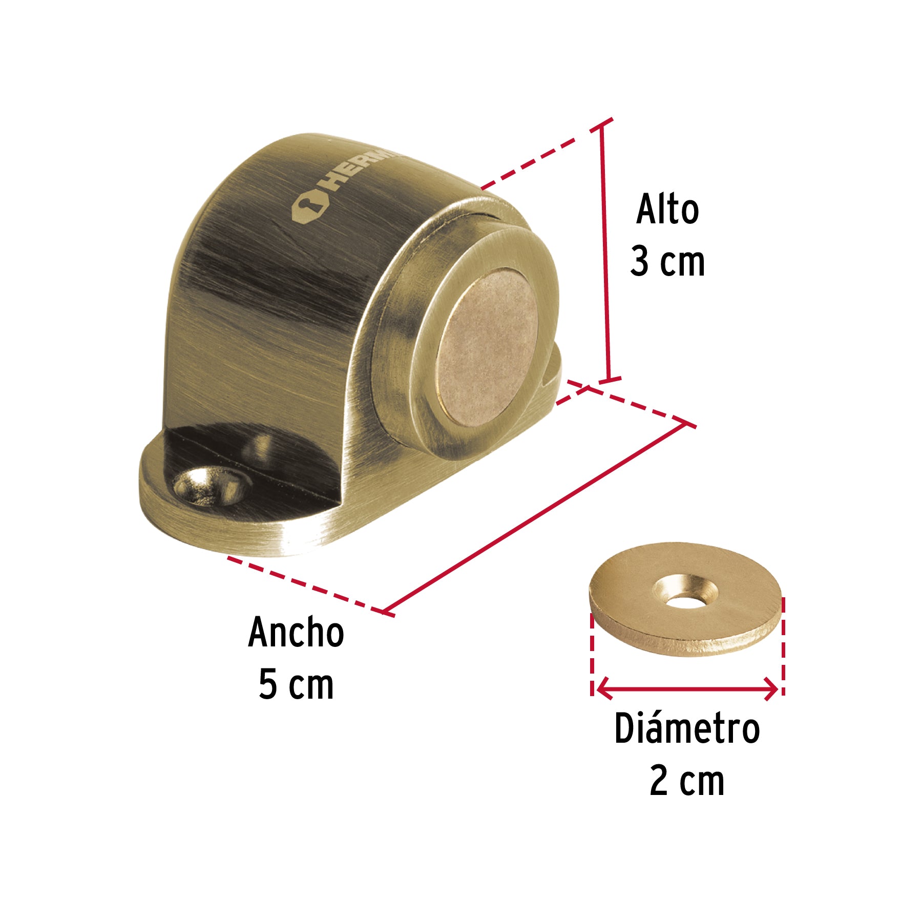 Tope magnético, latón antiguo, Hermex TOMA-2 48388 MM0