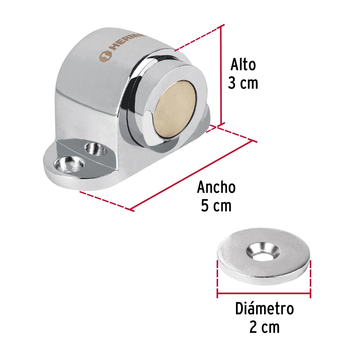 Tope para puerta magnético, acabado cromo, Hermex TOMA-3 43782 MM0