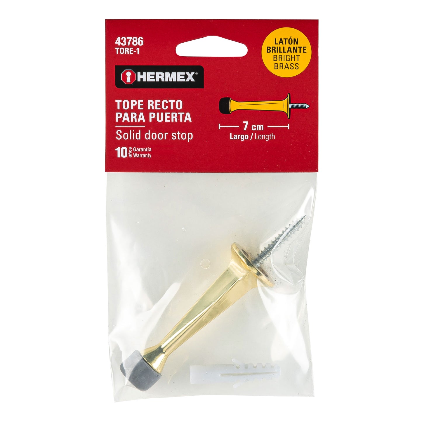 Tope recto para puerta, acabado latón brillante, Hermex TORE-1 43786 MM0