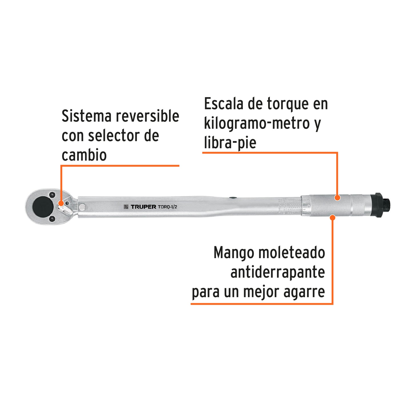 Torquímetro de trueno, dos lecturas, cuadro 1/2', Truper TORQ-1/2 13568 MM00