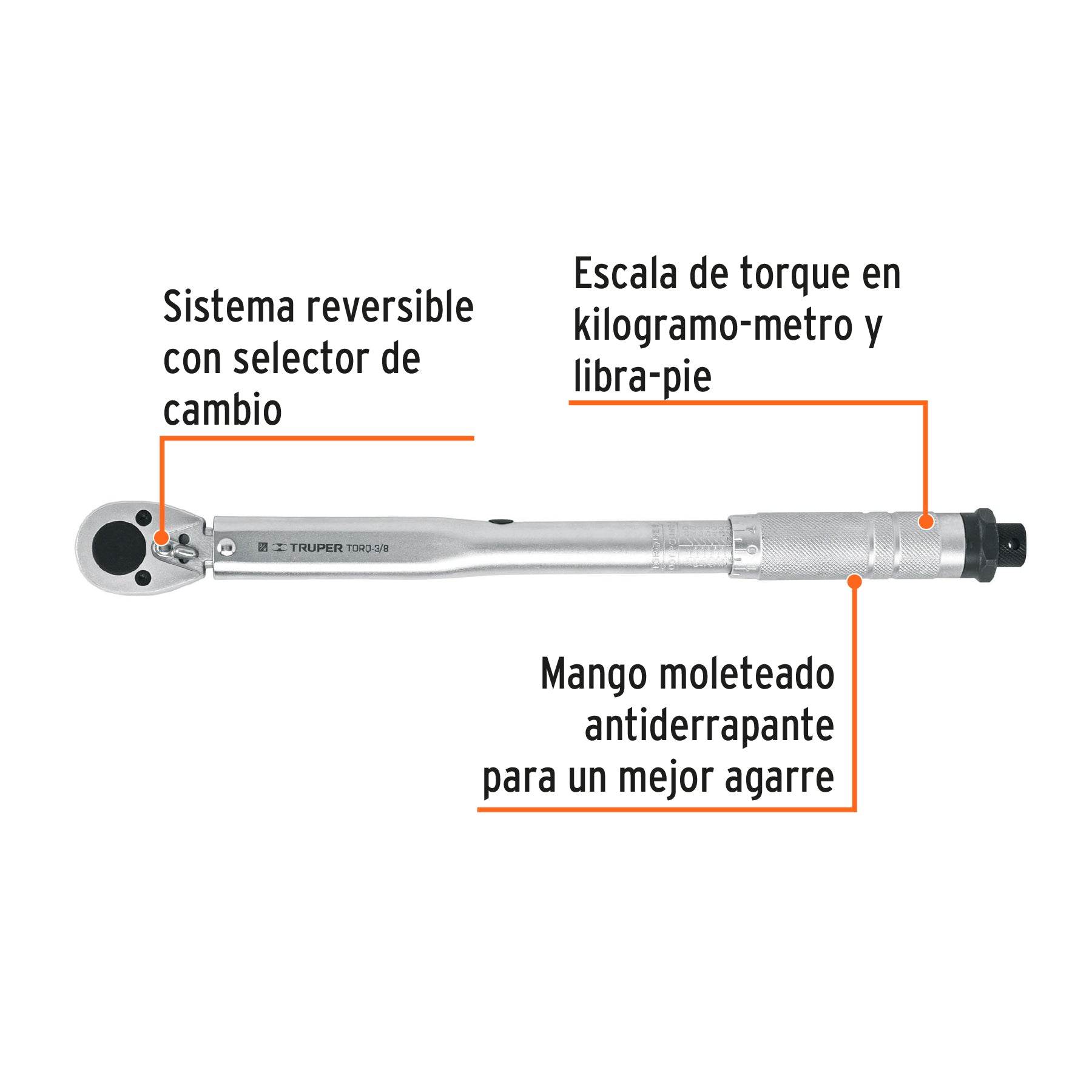 Torquímetro de trueno, dos lecturas, cuadro 3/8', Truper TORQ-3/8 13567 MM00