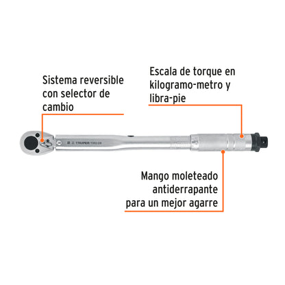 Torquímetro de trueno, dos lecturas, cuadro 3/8', Truper TORQ-3/8 13567 MM00