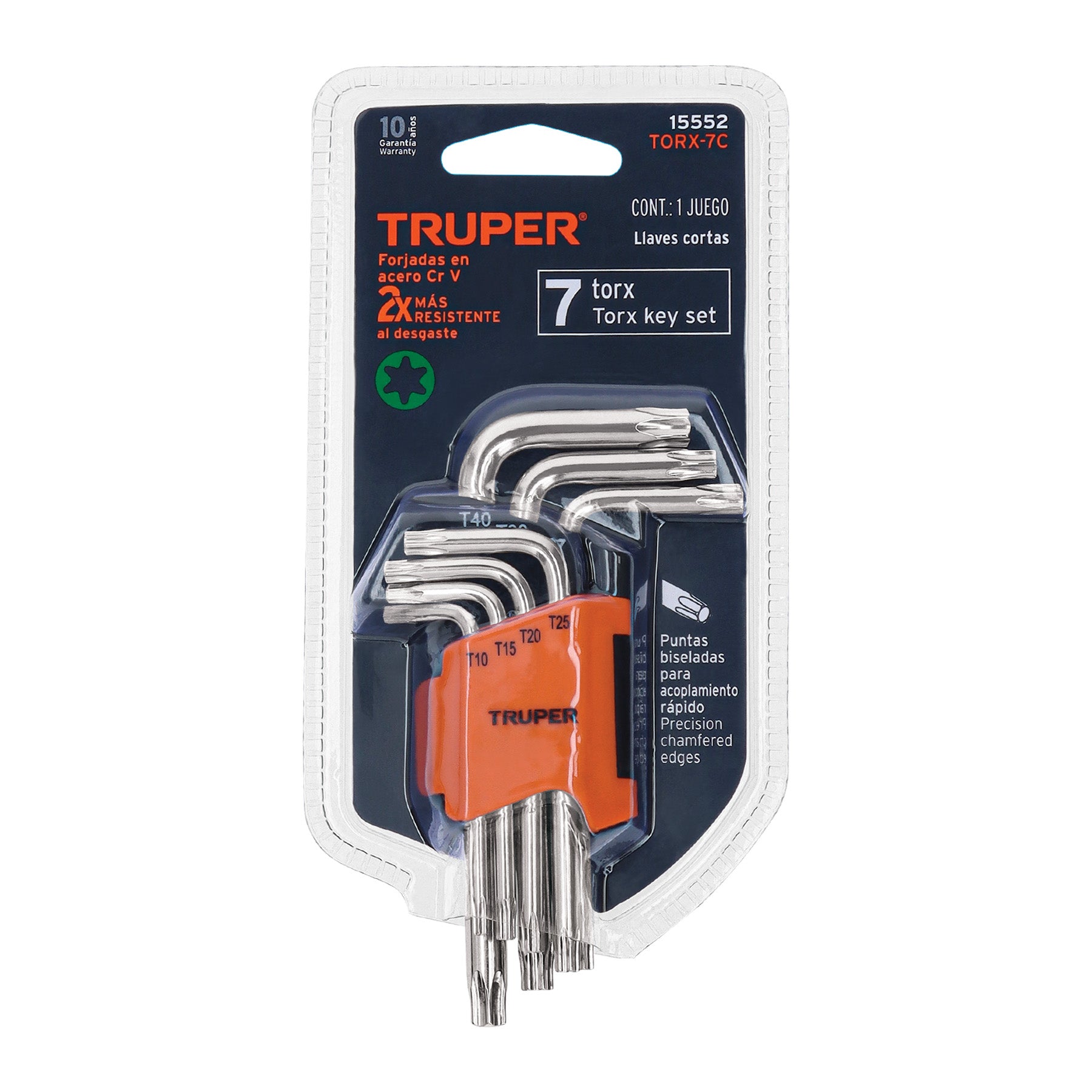 Juego de 7 llaves torx con organizador, Truper TORX-7C 15552 MM00