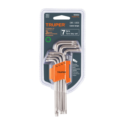 Juego de 7 llaves torx largas con organizador, Truper TORX-7L 15553 MM00