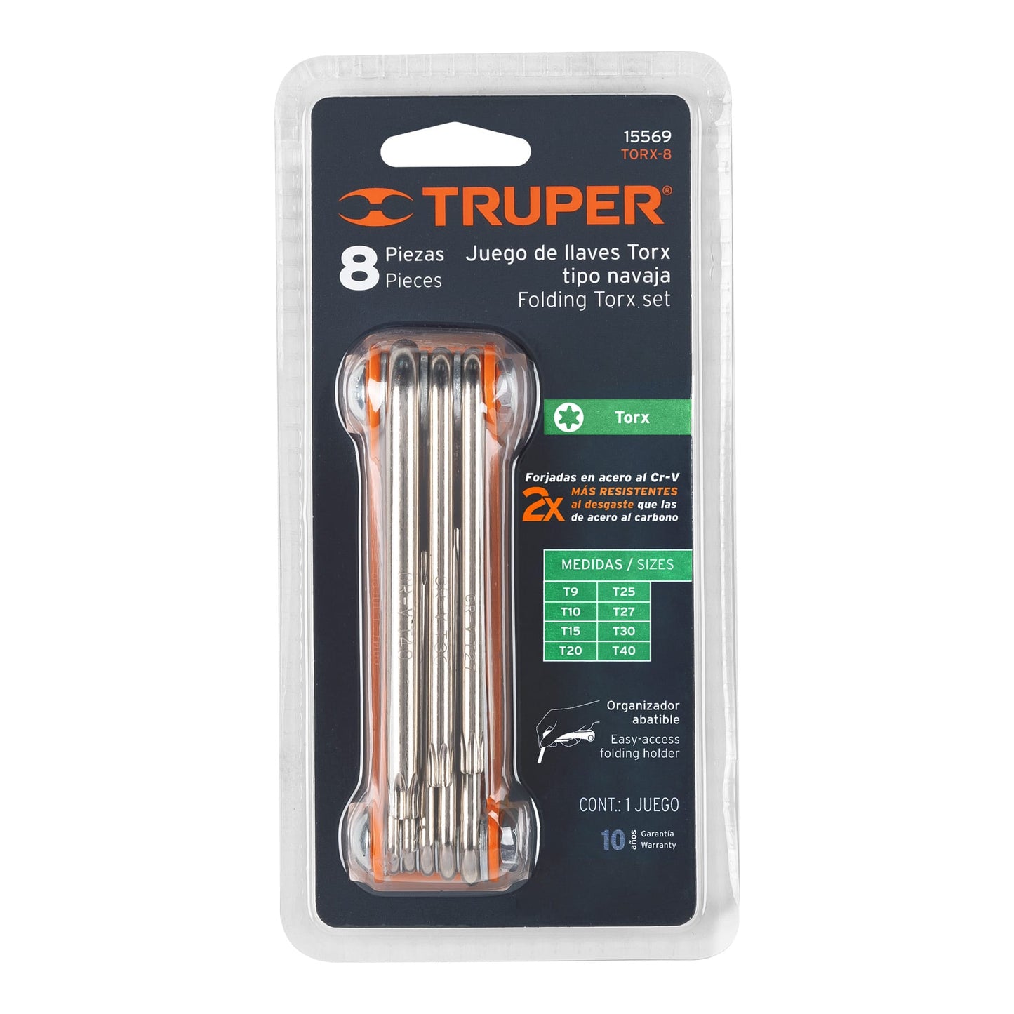 Juego de 8 llaves torx tipo navaja, cuerpo de lámina, Truper TORX-8 15569 MM00