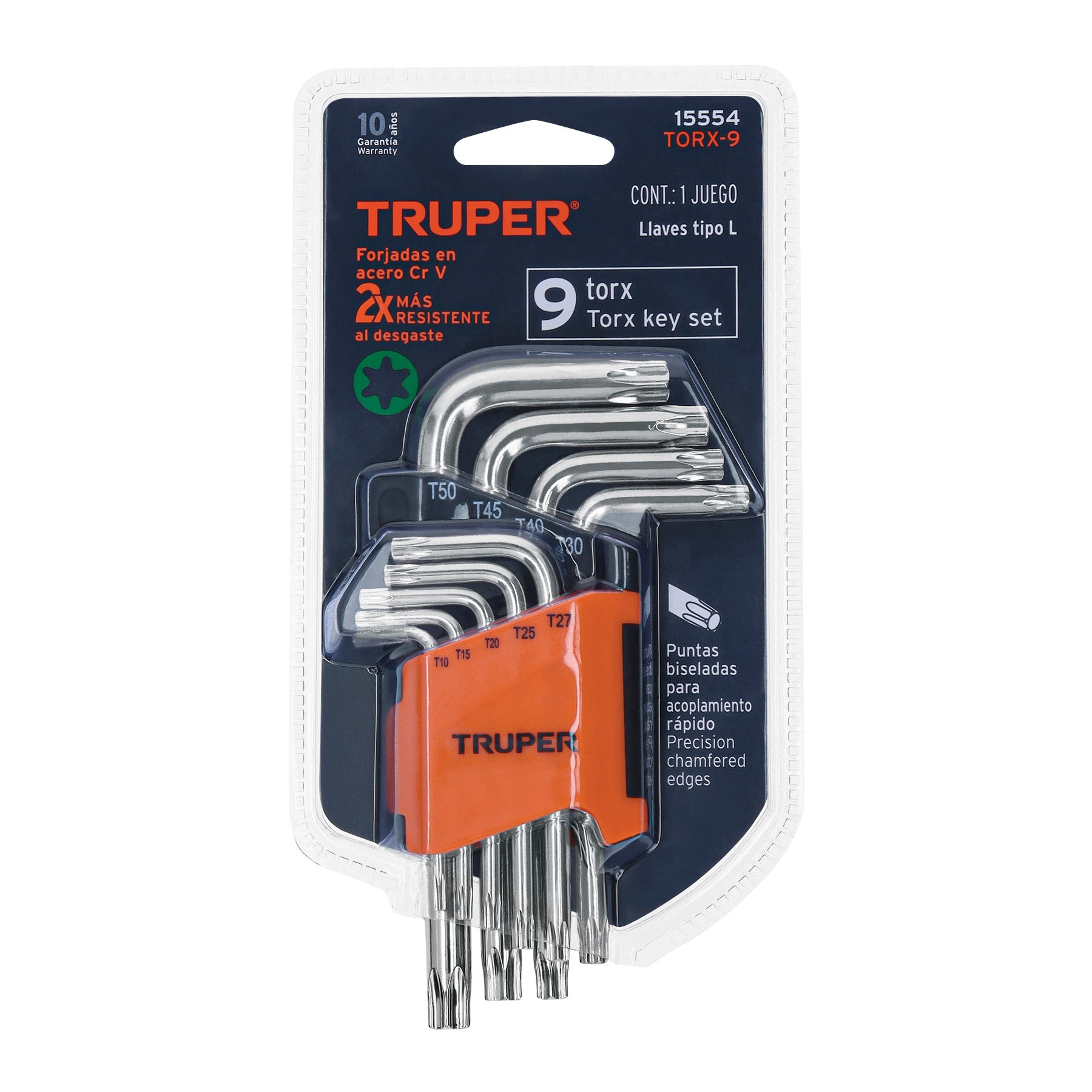 Juego de 9 llaves torx con organizador abatible, Truper TORX-9 15554 MM00