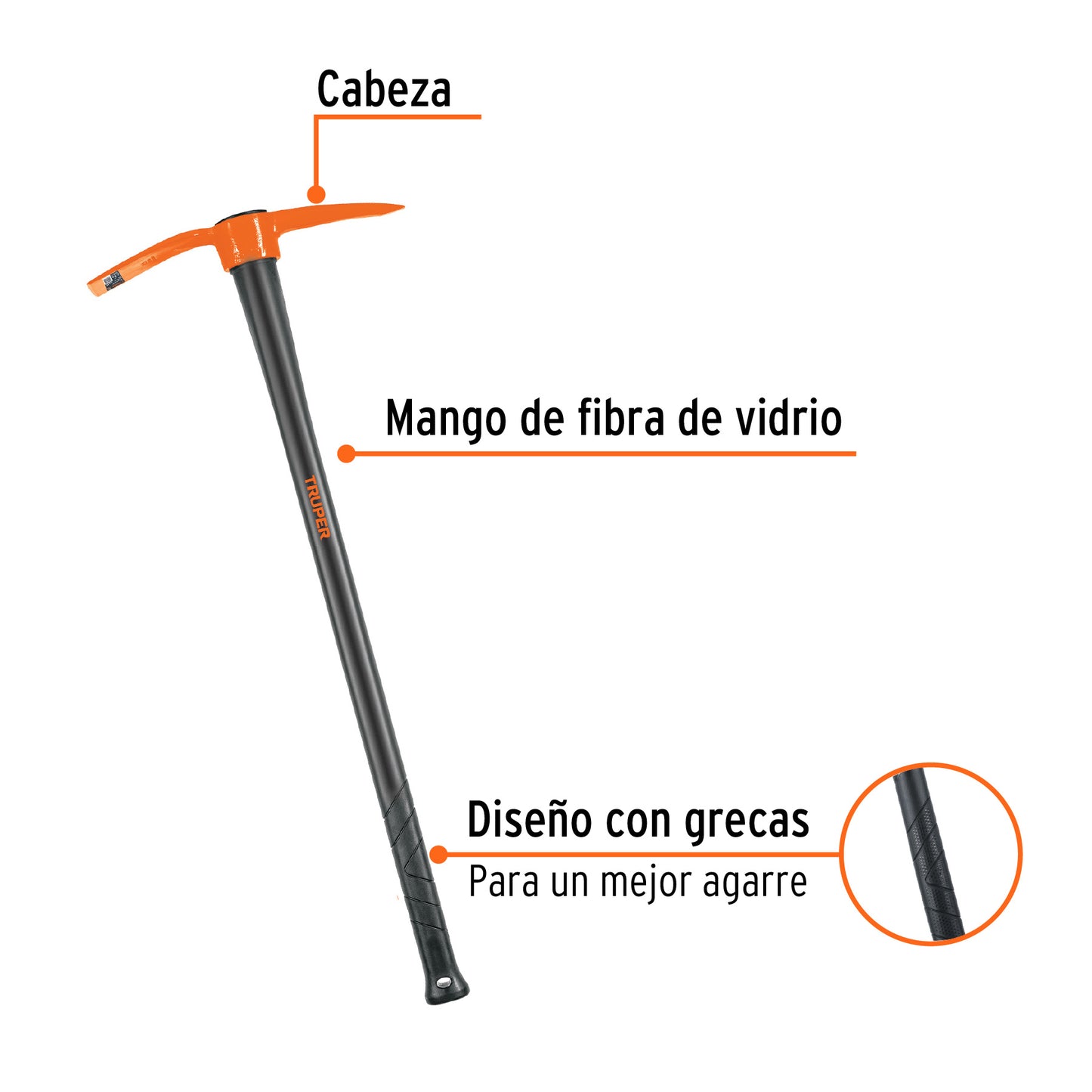 Talacho-pico 2.5 lb, mango fibra de vidrio 36', Truper TP-2.5M 18631 MM0