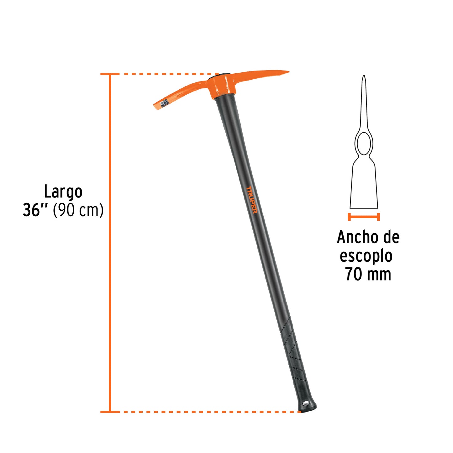 Talacho-pico 2.5 lb, mango fibra de vidrio 36', Truper TP-2.5M 18631 MM0