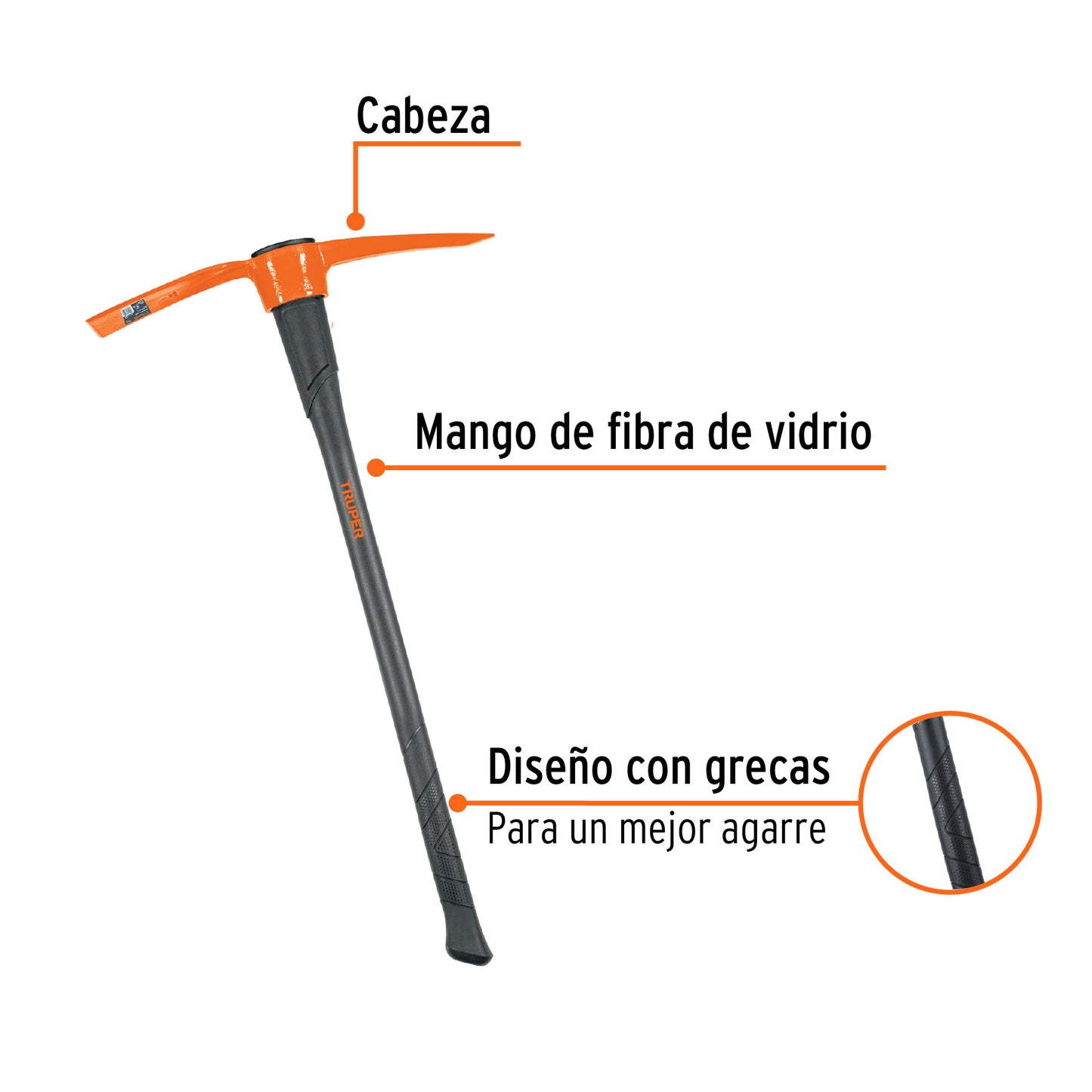 Talacho-pico 5 lb, mango fibra de vidrio 36', Truper TP-5M 18647 MM0