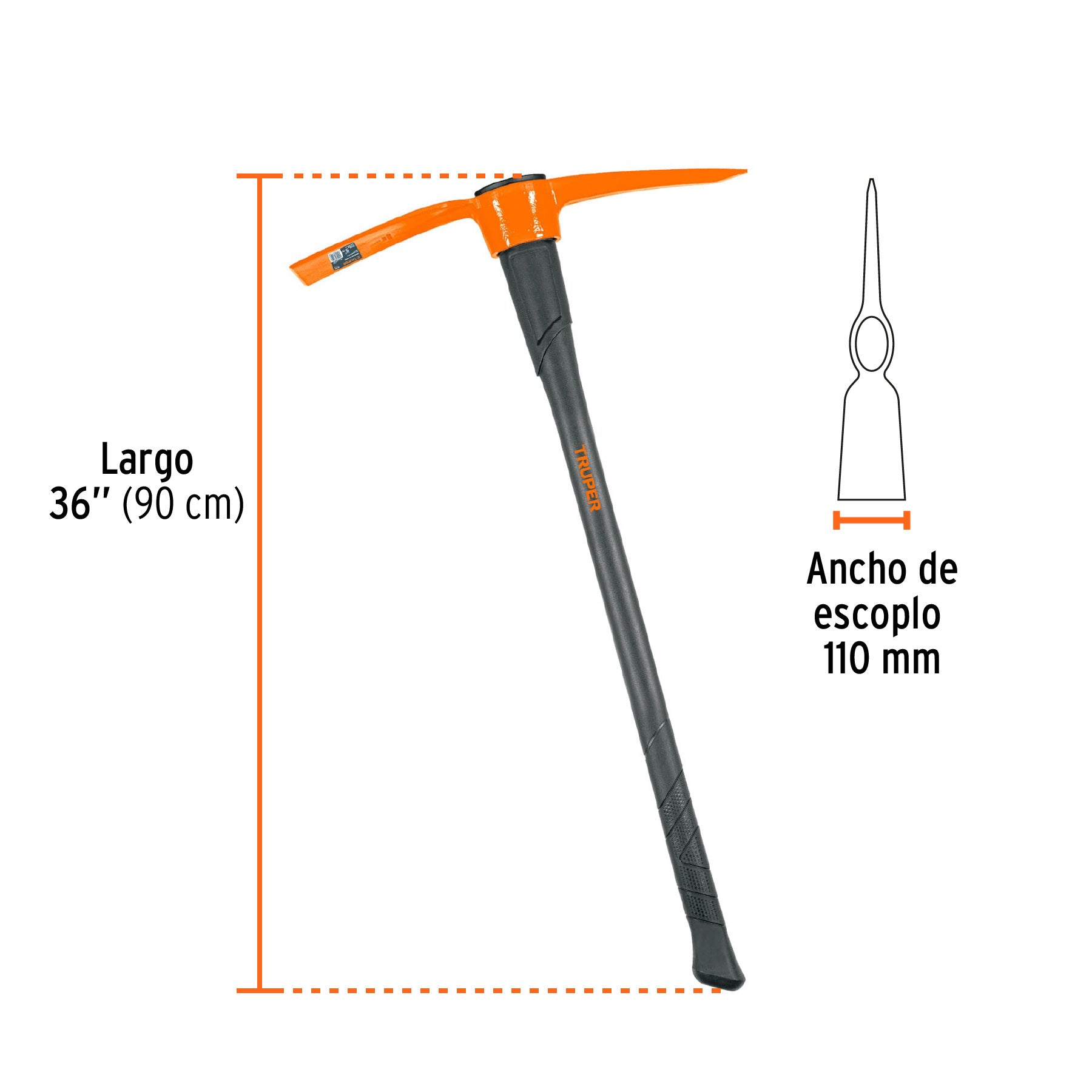 Talacho-pico 5 lb, mango fibra de vidrio 36', Truper TP-5M 18647 MM0