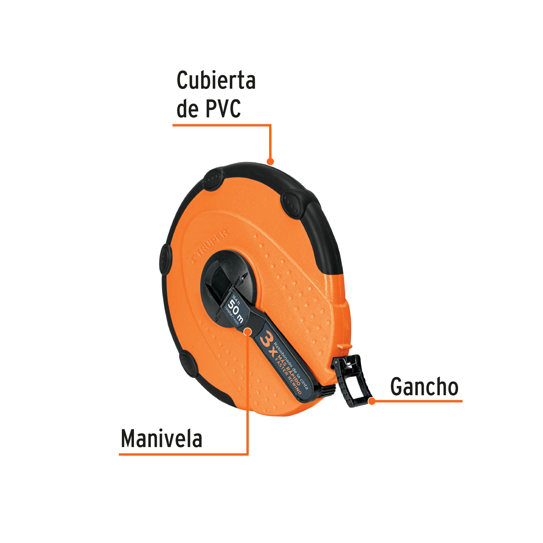 Cinta larga 50 m de fibra de vidrio, carcasa plástica TP50ME 12640 MM00