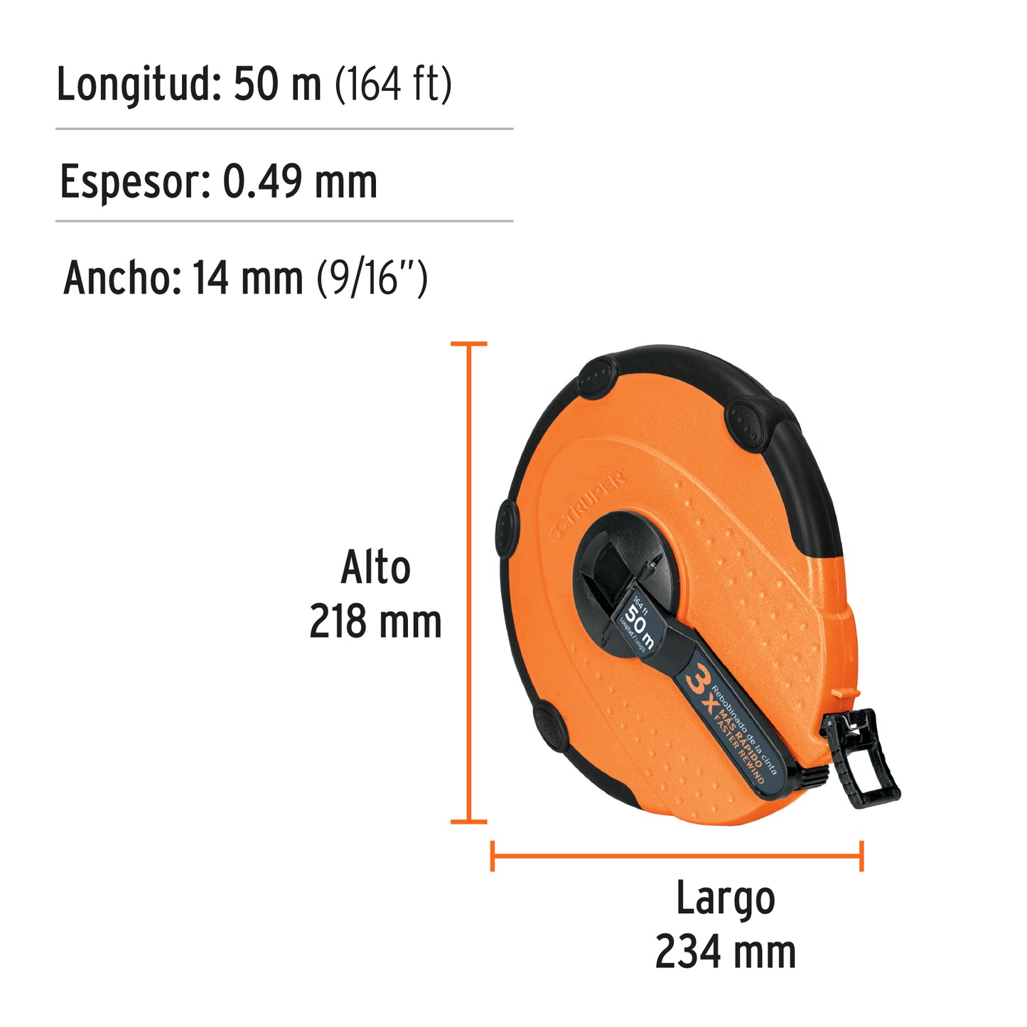 Cinta larga 50 m de fibra de vidrio, carcasa plástica TP50ME 12640 MM00