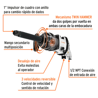 Llave de impacto neumática 1', industrial, Truper TPN-797-6-2 11186 MM0