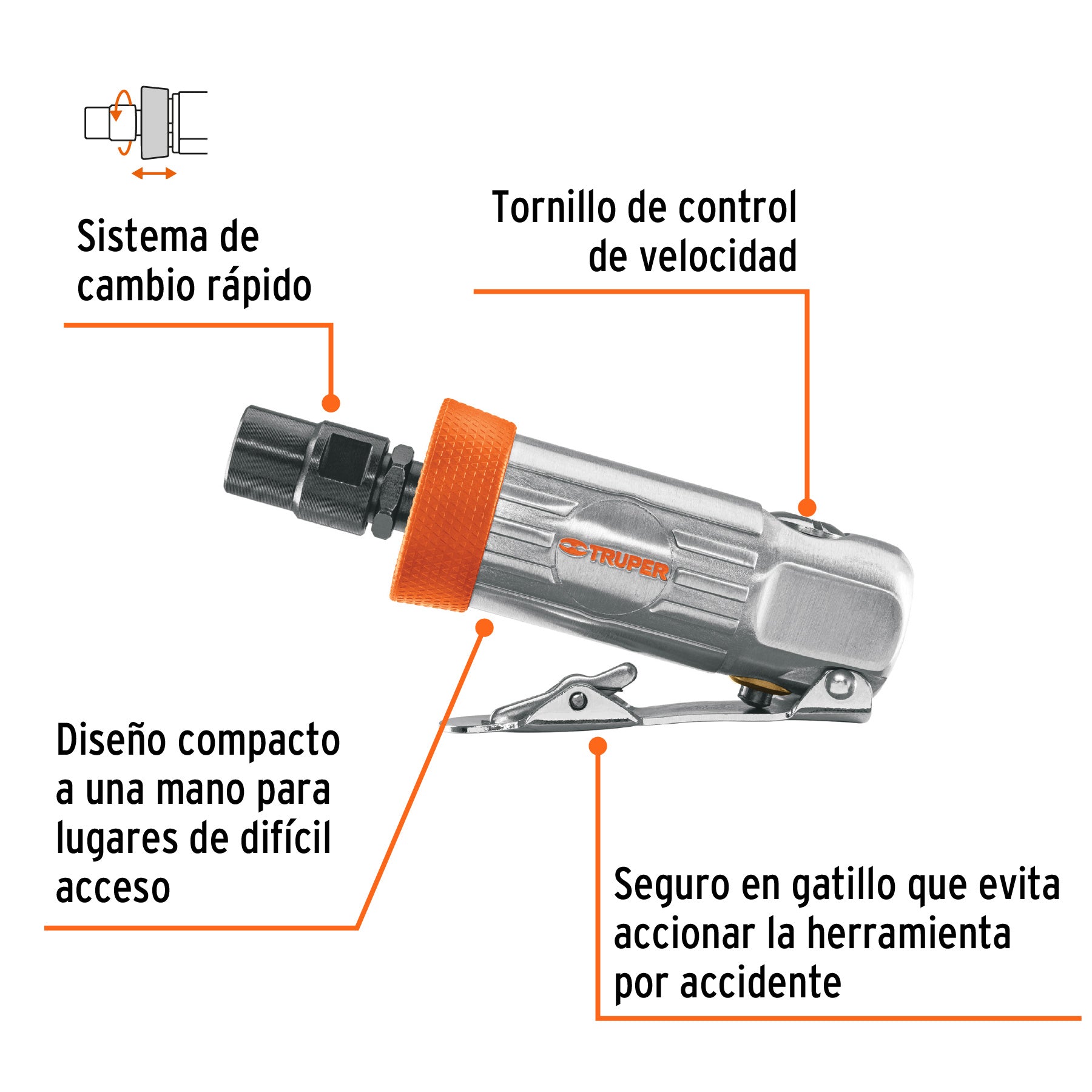 Rectificador neumático 1/4' recto, Truper TPN-876-2 11188 MM0