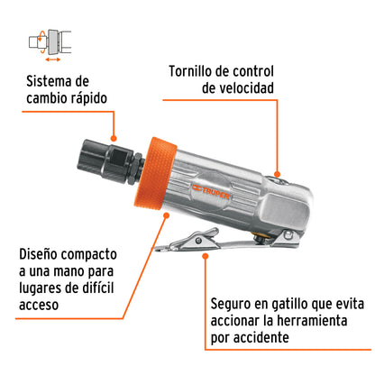 Kit de mini esmeriladora 1/4' con estuche plástico, Truper TPN-876K-2 16887 MM0