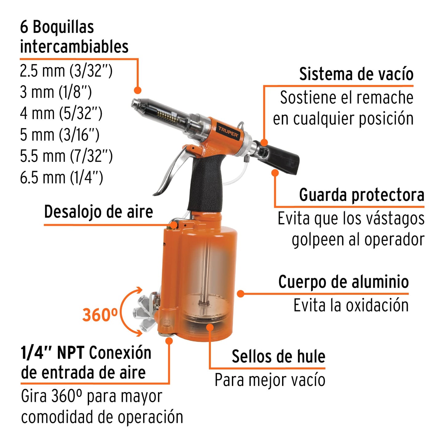 Remachadora neumática 1/4', Truper TPN-884 18241 MM0