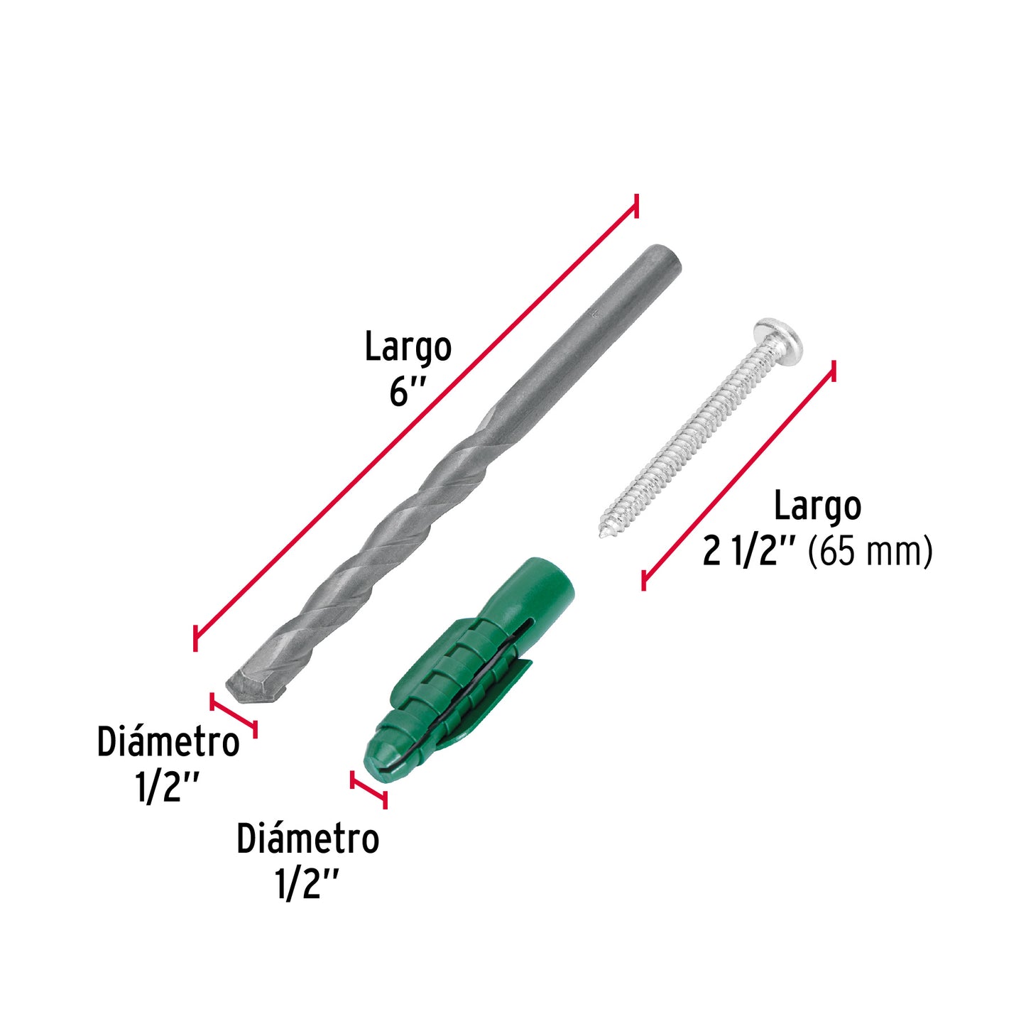 Kit de 20 taquetes 1/2' con pijas #14 y 1 broca 1/2', Fiero TQ-1/2J 40162 MM00