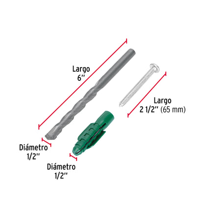 Kit de 20 taquetes 1/2' con pijas #14 y 1 broca 1/2', Fiero TQ-1/2J 40162 MM00