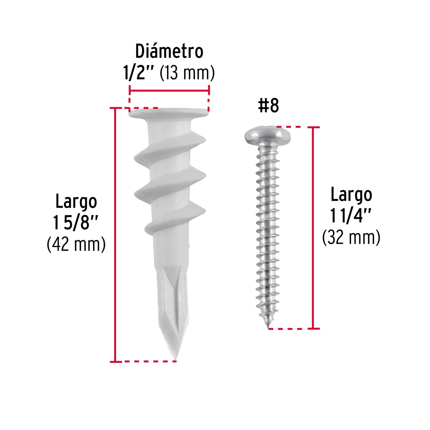 Kit 20 taquetes plásticos 1/2', p/panel de yeso con pijas #8 TQ-1/2TJ 40743 MM00