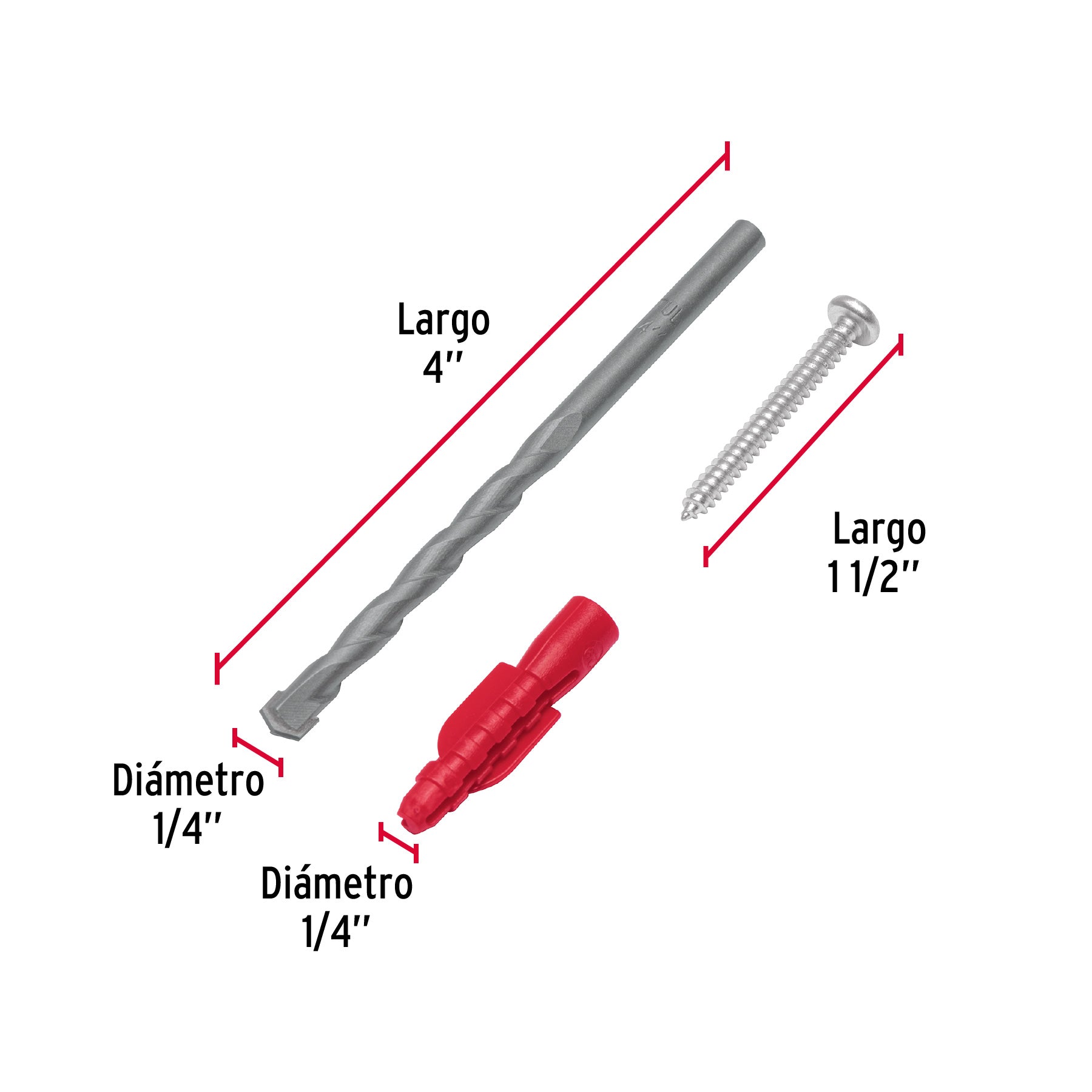 Kit de 20 taquetes 1/4' con pijas #8 y 1 broca 1/4', Fiero TQ-1/4J 40159 MM00