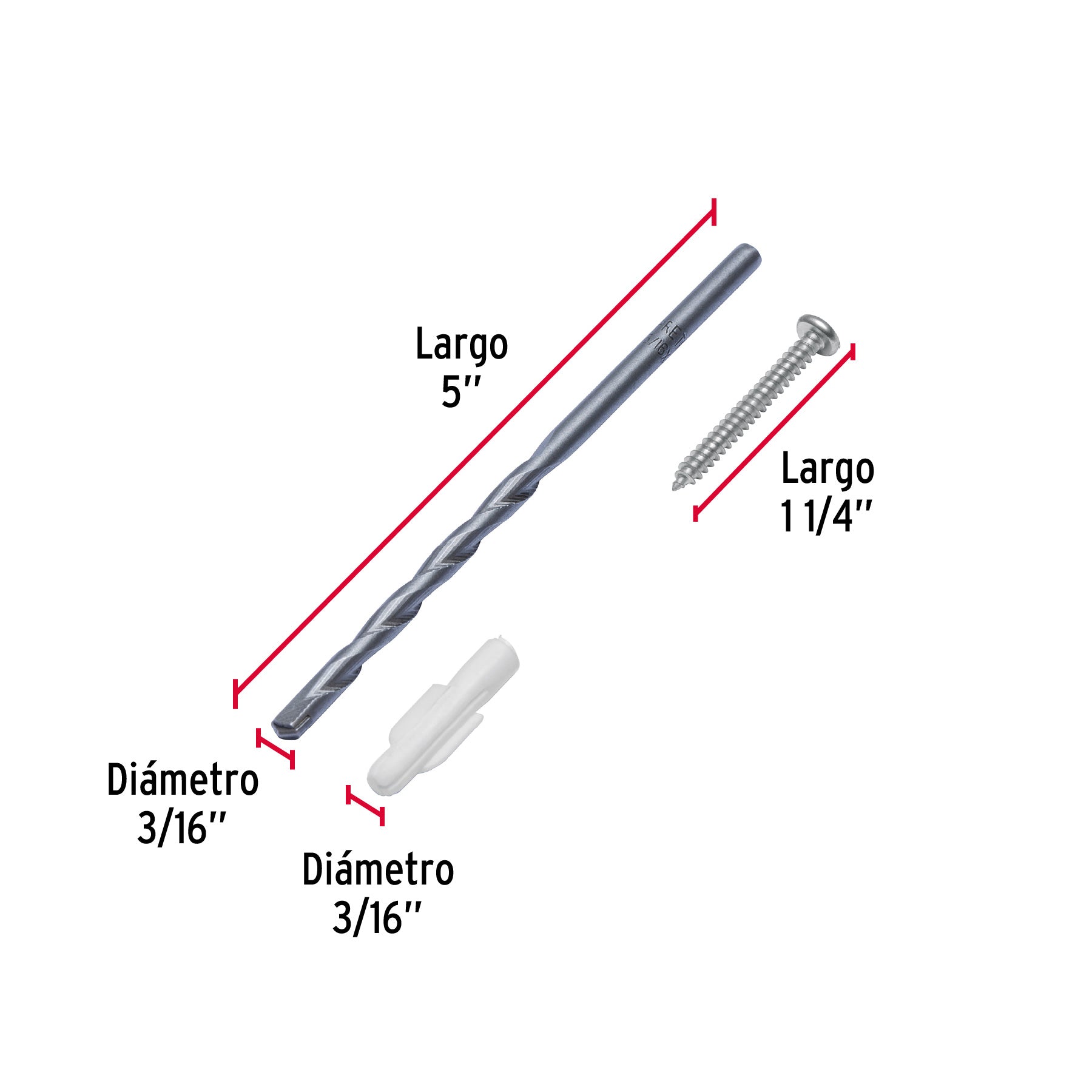 Kit de 20 taquetes 3/16' con pijas #6 y 1 broca 3/16', Fiero TQ-3/16J 40158 MM00