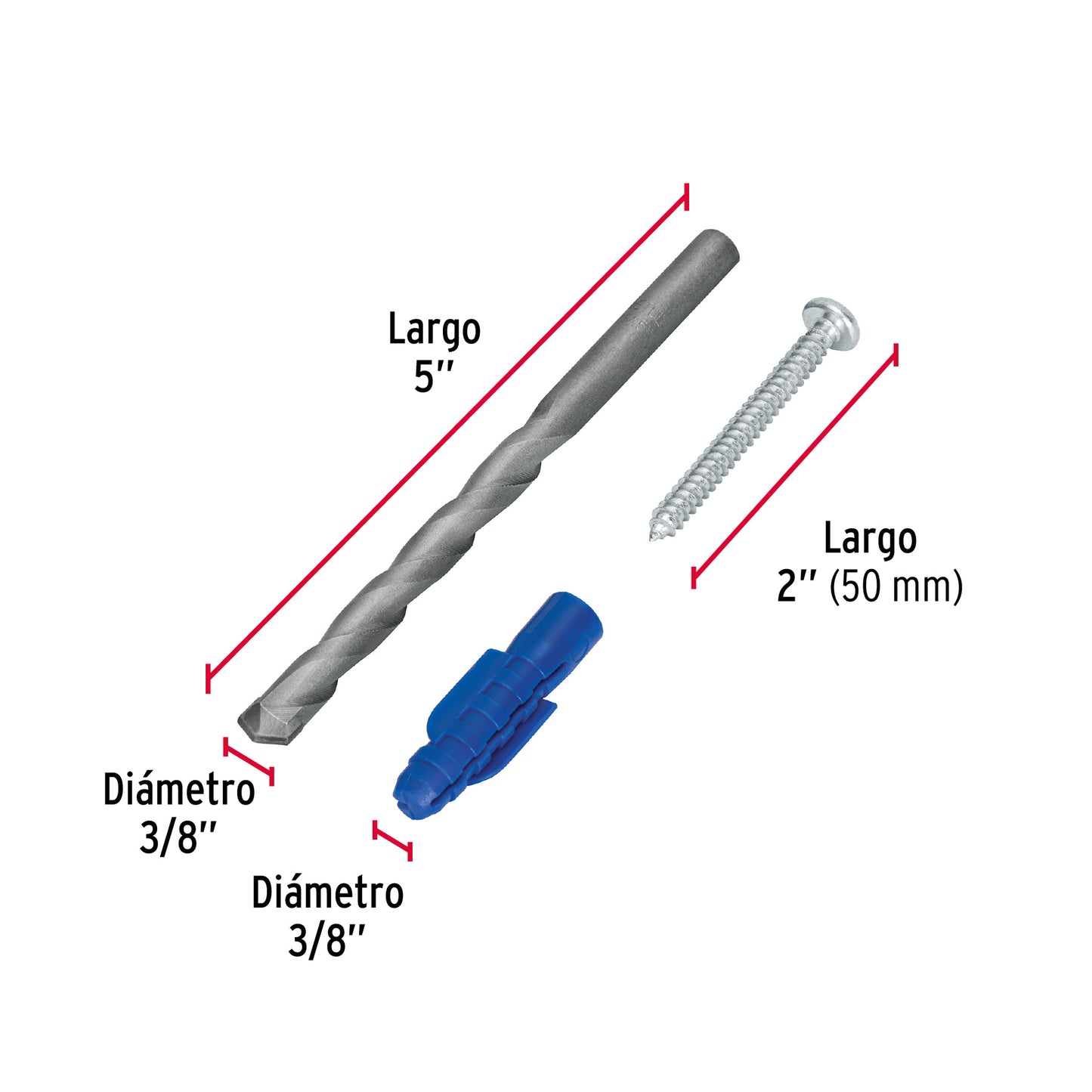 Kit de 20 taquetes 3/8' con pijas #12 y 1 broca 3/8', Fiero TQ-3/8J 40161 MM00