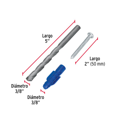 Kit de 20 taquetes 3/8' con pijas #12 y 1 broca 3/8', Fiero TQ-3/8J 40161 MM00