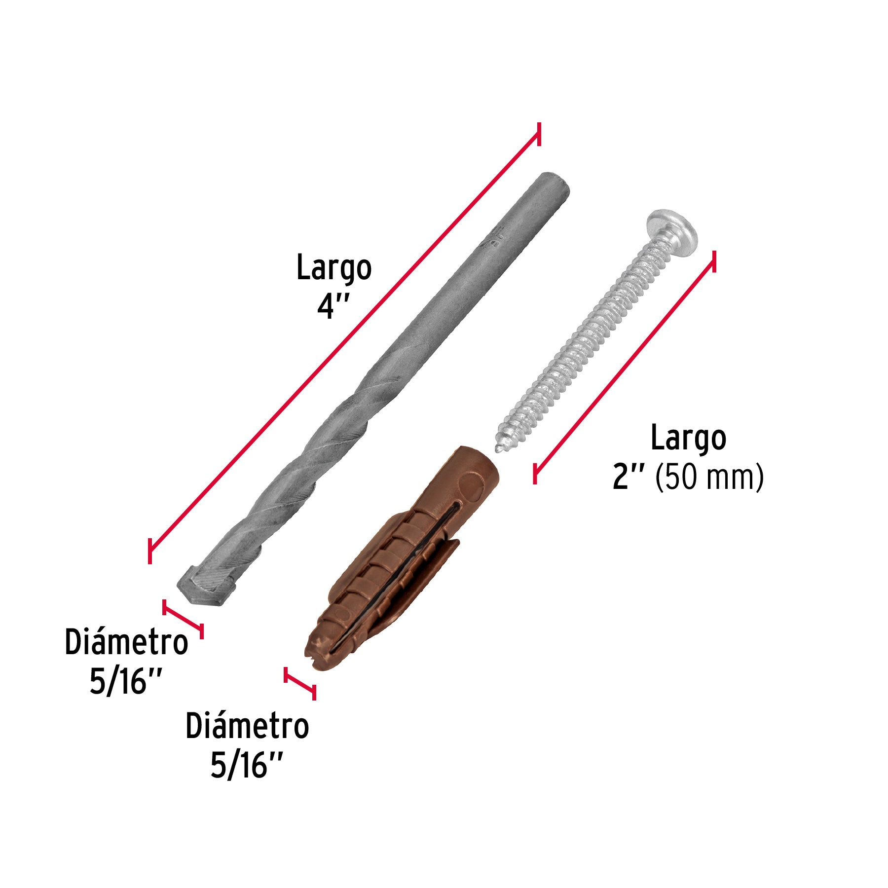 Kit de 20 taquetes 5/16'con pijas #10 y 1 broca 5/16', Fiero TQ-5/16J 40160 MM00