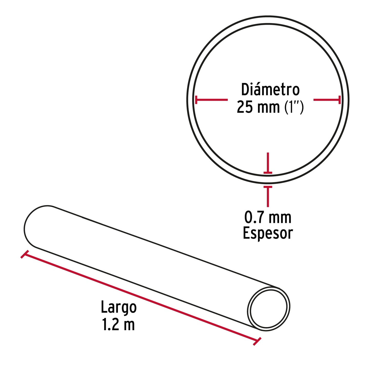 Tubo redondo para clóset,1.2 m, acero cromado, Hermex TR-512 45895 MM0