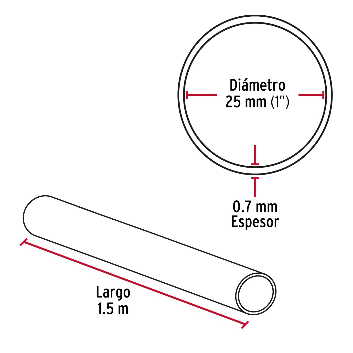 Tubo redondo para clóset,1.5 m, acero cromado, Hermex TR-515 45894 MM0