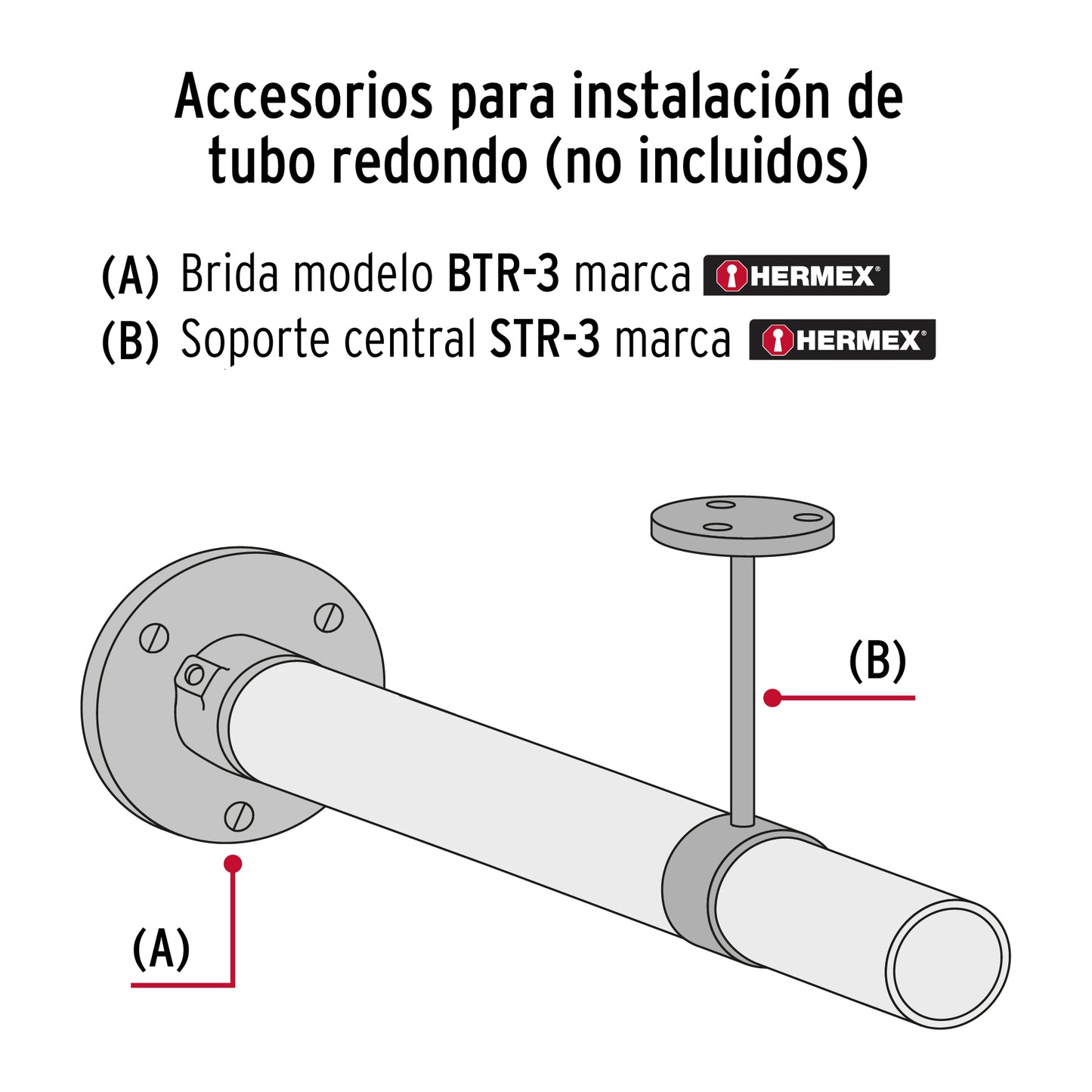 Tubo redondo de 3.0 m en aluminio para closet, Hermex TR-630 45896 MM0