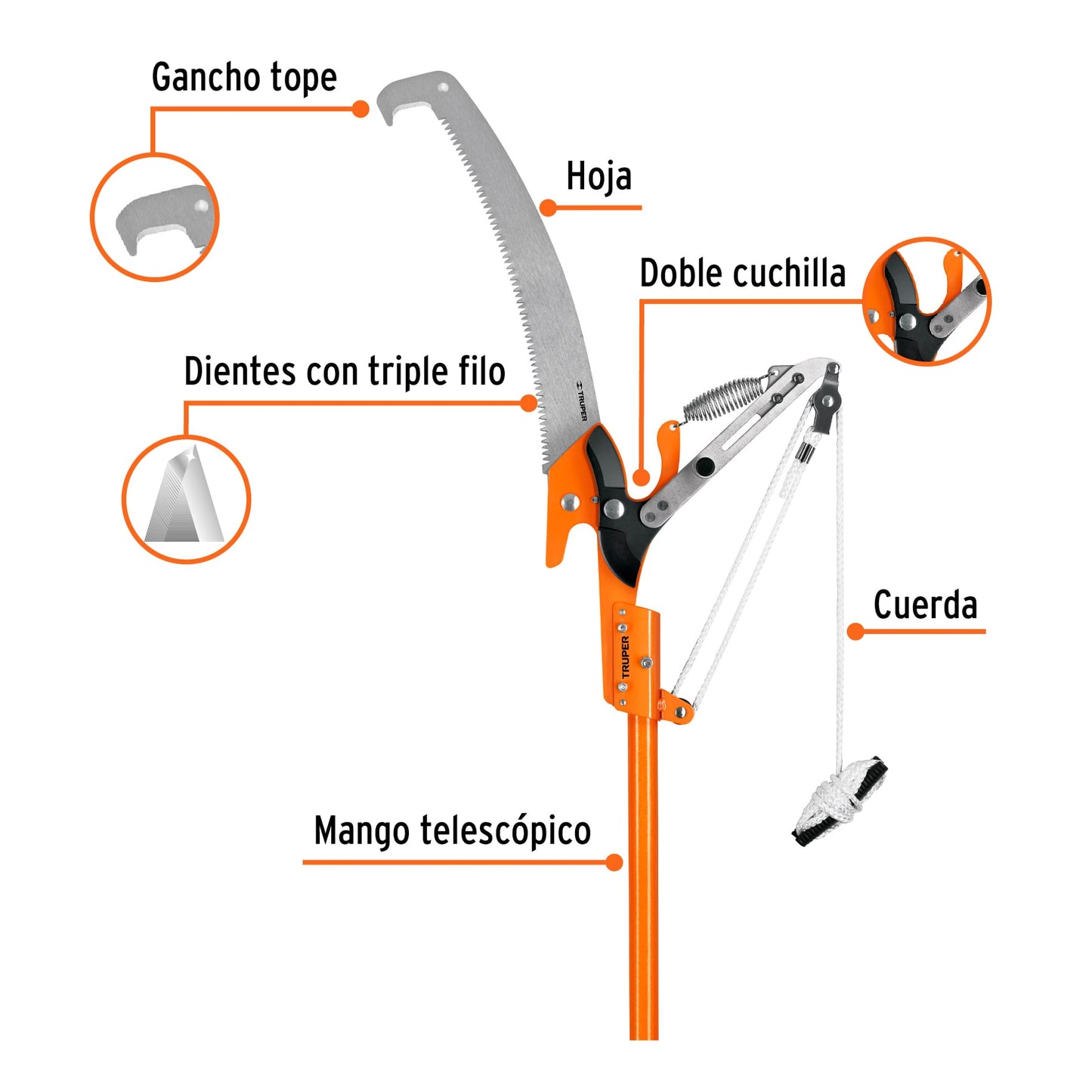 Cortador de ramas altas mango telescópico 3.6 m fibra vidrio TR-82M-F 18410 MM00