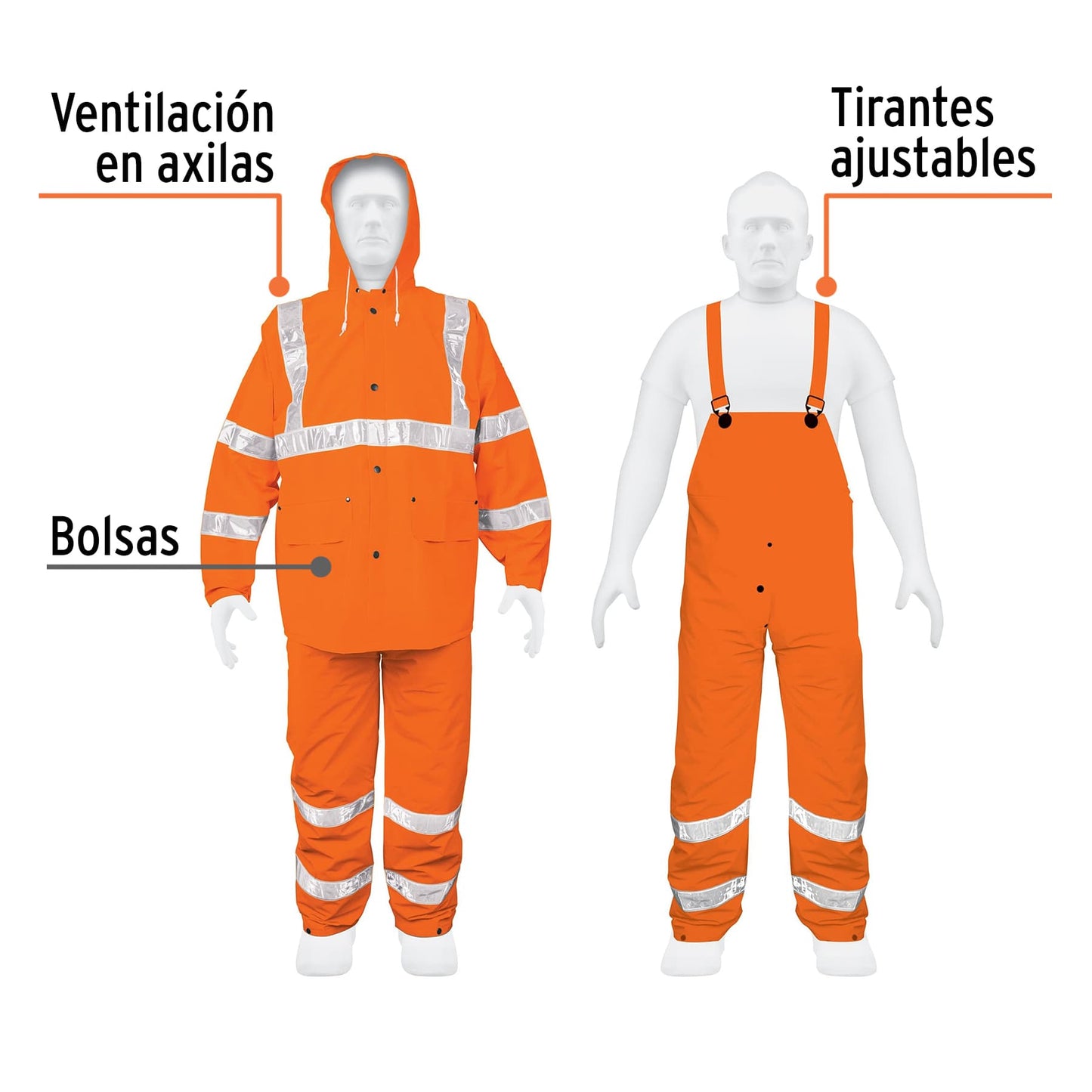 Conjunto impermeable doble capa naranja con reflejante, G TRA-NAR-L 17409 MM00