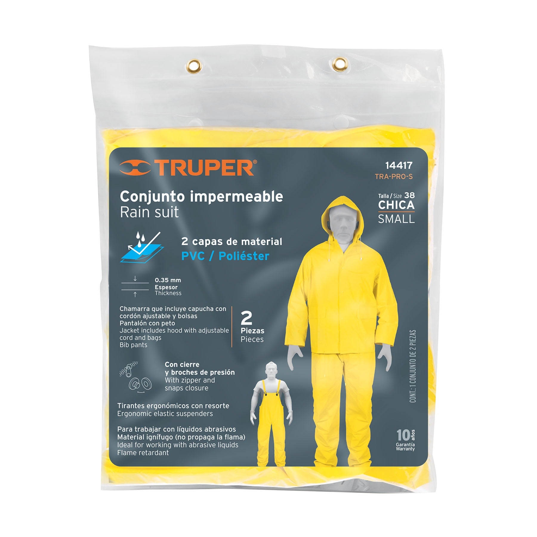 Conjunto impermeable doble capa, talla G, Truper TRA-PRO-L 14419 MM00