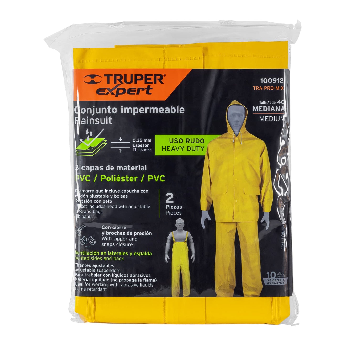 Conjunto impermeable triple capa, talla M, Truper Expert TRA-PRO-M-X 100912 MM00