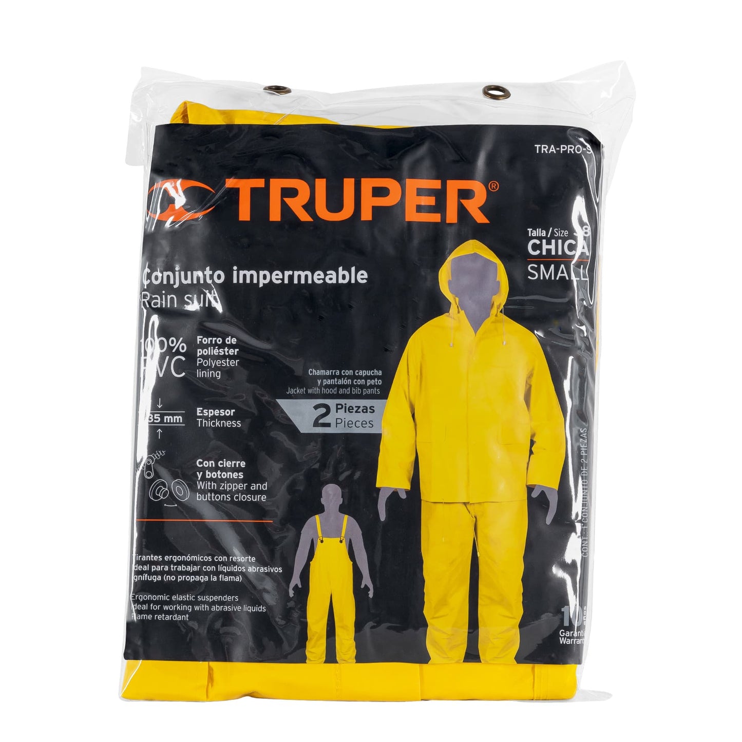 Conjunto impermeable doble capa, talla CH, Truper TRA-PRO-S 14417 MM00