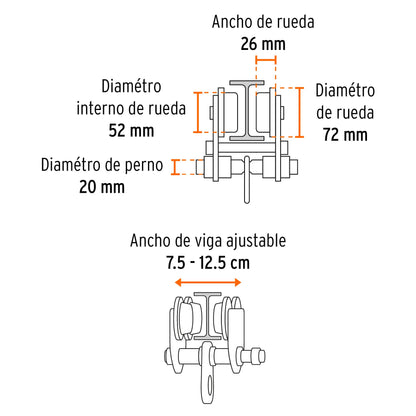 Trole de carga 1/2 ton para vigas IPS e IPR, ajustable TRO-1/2 101075 MM00