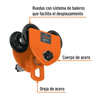 Trole de carga 1 ton para vigas IPS e IPR, ajustable, Truper TRO-1 101076 MM00