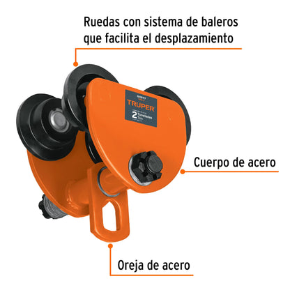 Trole de carga 2 ton para vigas IPS e IPR, ajustable, Truper TRO-2 101077 MM00